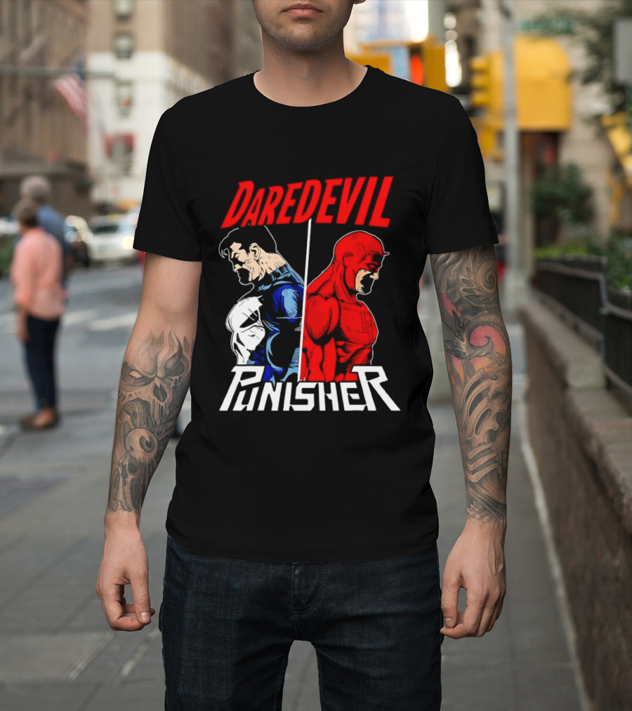 Daredevil Punisher Split Silhouette Marvel Characters T-Shirt