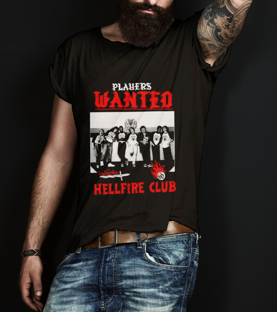 Players Wanted Hellfire Club Retro Group Photo Gaming Dungeons Dragons Fantasy T-Shirt