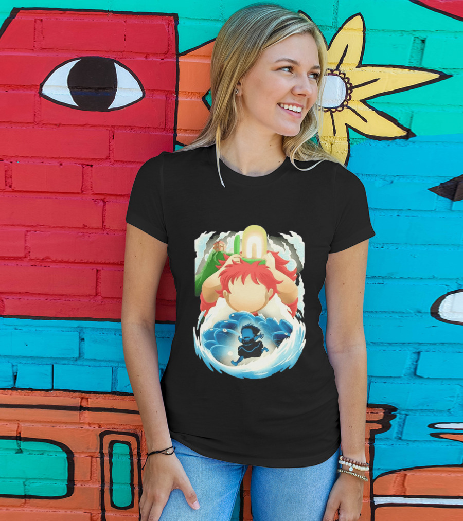 Ponyo Anime 2008 Little Fish Girl Bubble Adventure Scene T-Shirt