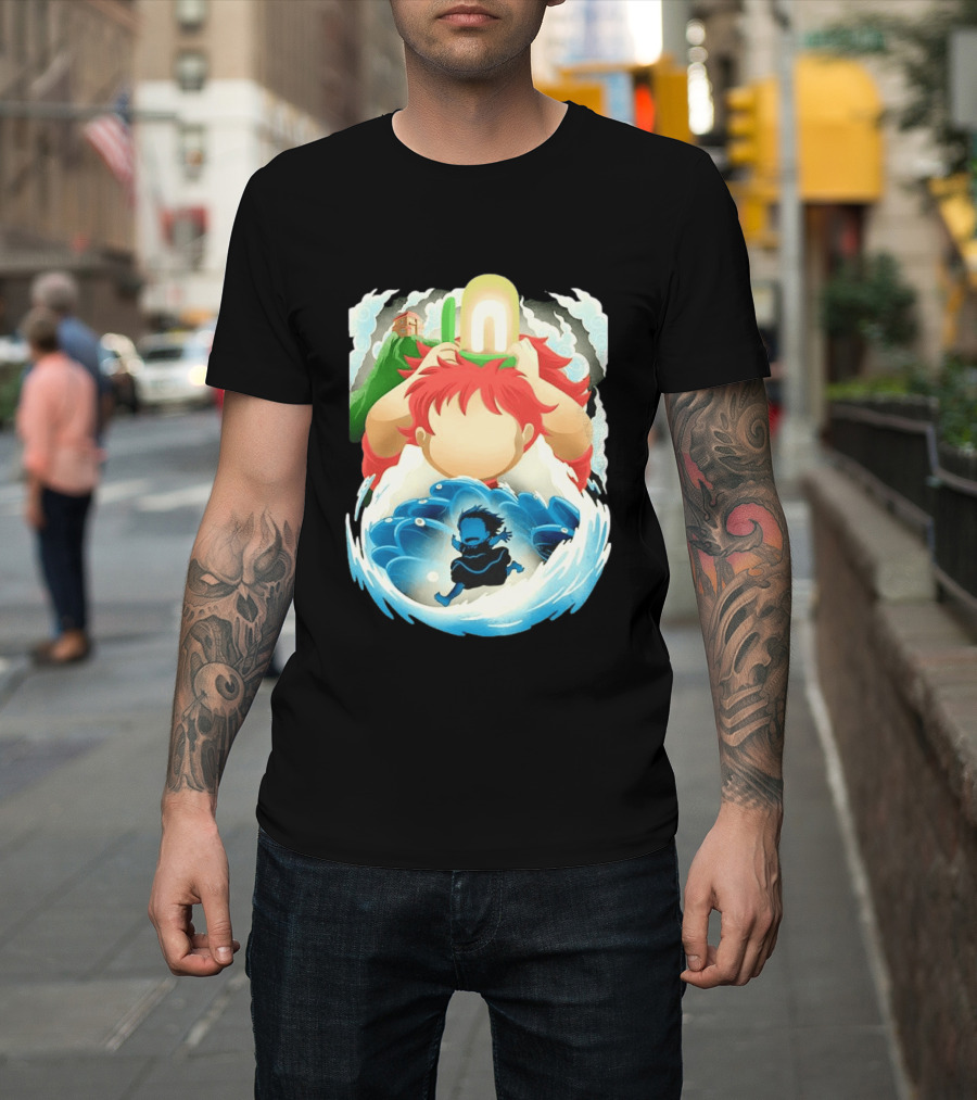 Ponyo Anime 2008 Little Fish Girl Bubble Adventure Scene T-Shirt