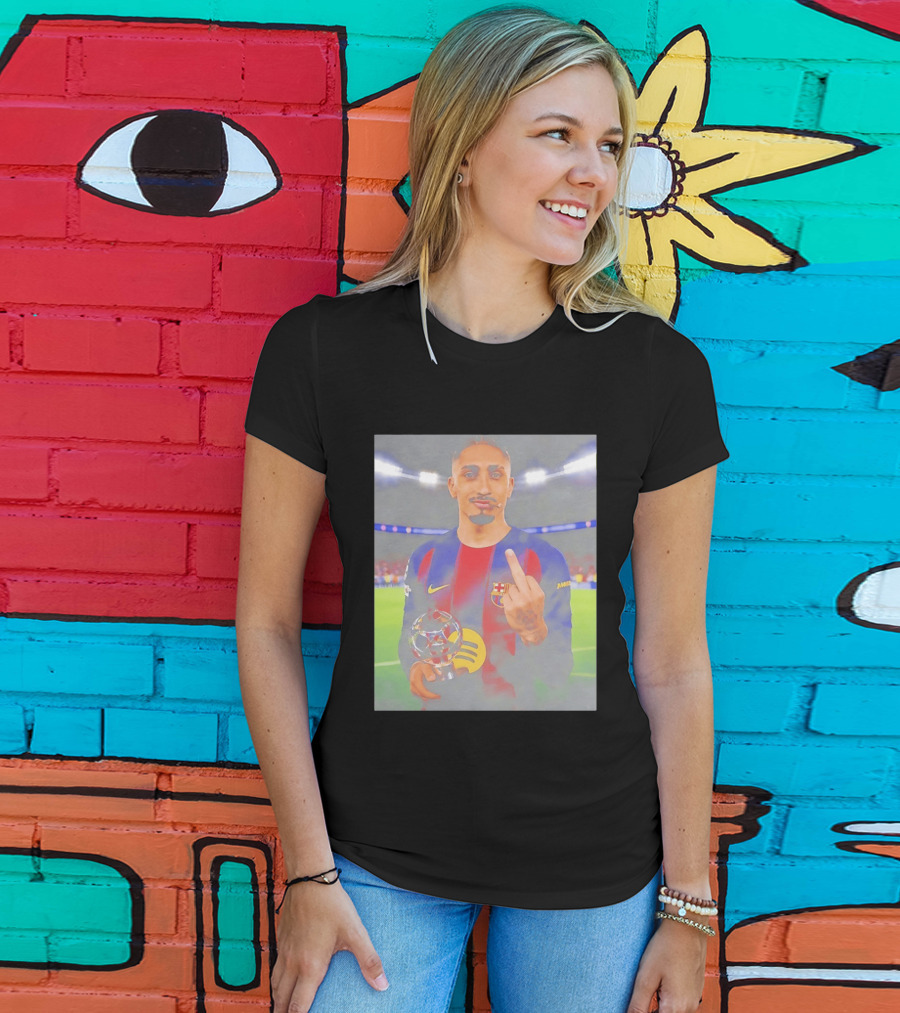 Raphinha Barcelona Middle Finger Gesture Soccer Stadium Scene T-Shirt