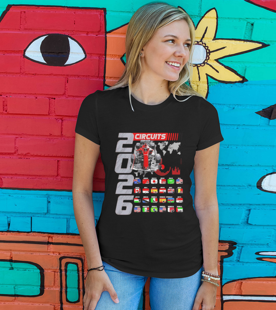 2026 Formula Racing Car Circuit Calendar With Country Flags T-Shirt