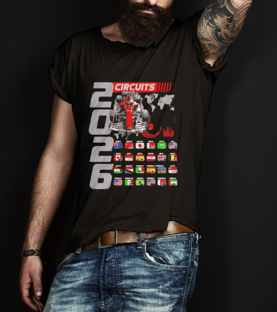 2026 Formula Racing Car Circuit Calendar With Country Flags T-Shirt
