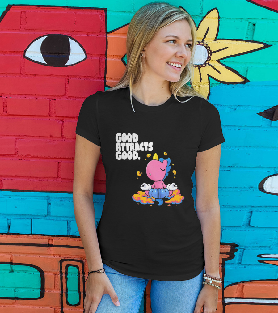 Good Attracts Good Unicorn Cartoon Meditation Coins T-Shirt