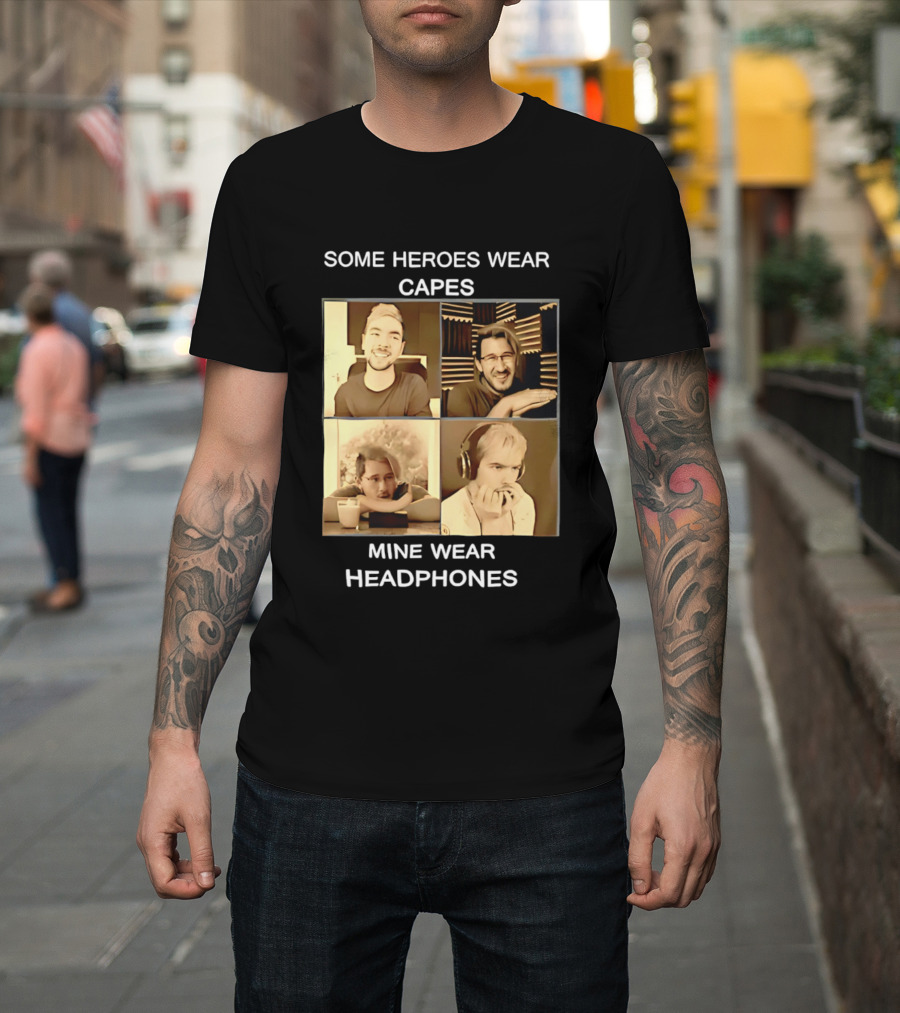 Some Heroes Wear Capes Mine Wear Headphones Retro Style Gamer T-Shirt