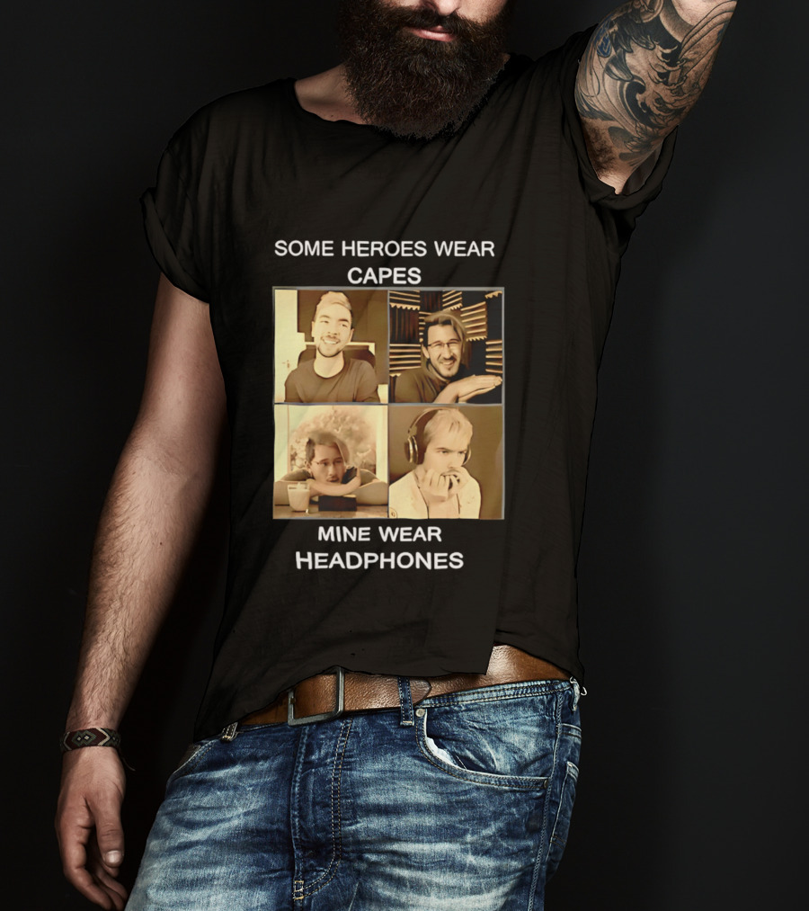 Some Heroes Wear Capes Mine Wear Headphones Retro Style Gamer T-Shirt