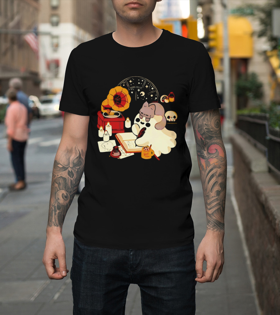 Spooky Ghost Lofi Aesthetic With Gramophone And Skulls T-Shirt