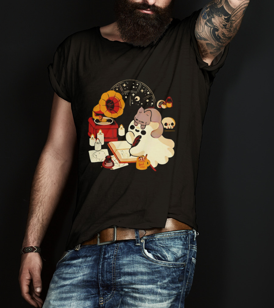 Spooky Ghost Lofi Aesthetic With Gramophone And Skulls T-Shirt