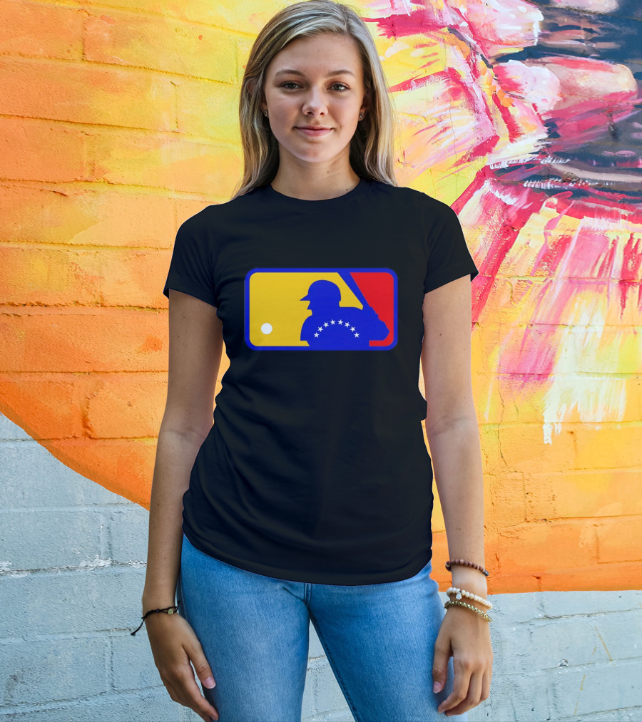 Venezuelan Baseball Player Silhouette With MLB Colors And Stars T-Shirt
