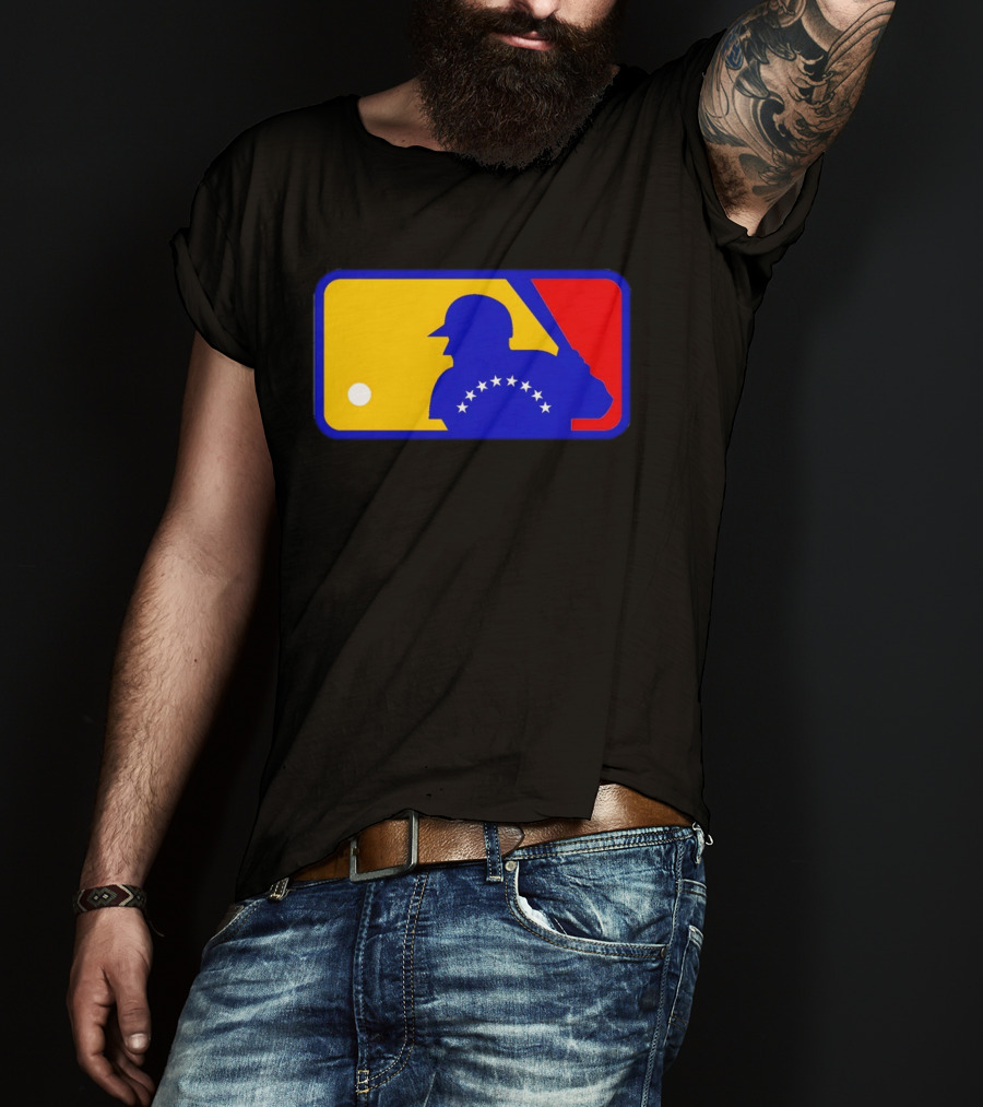 Venezuelan Baseball Player Silhouette With MLB Colors And Stars T-Shirt