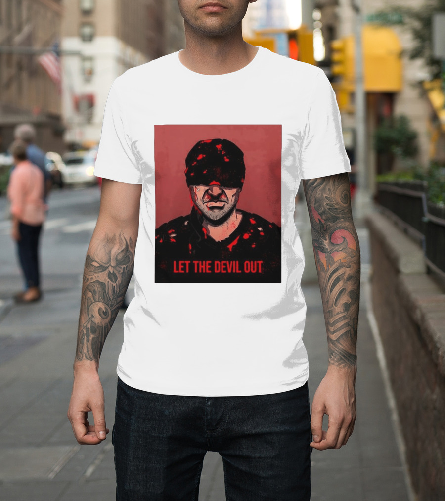 Daredevil Let The Devil Out Blindfolded Hero T-Shirt