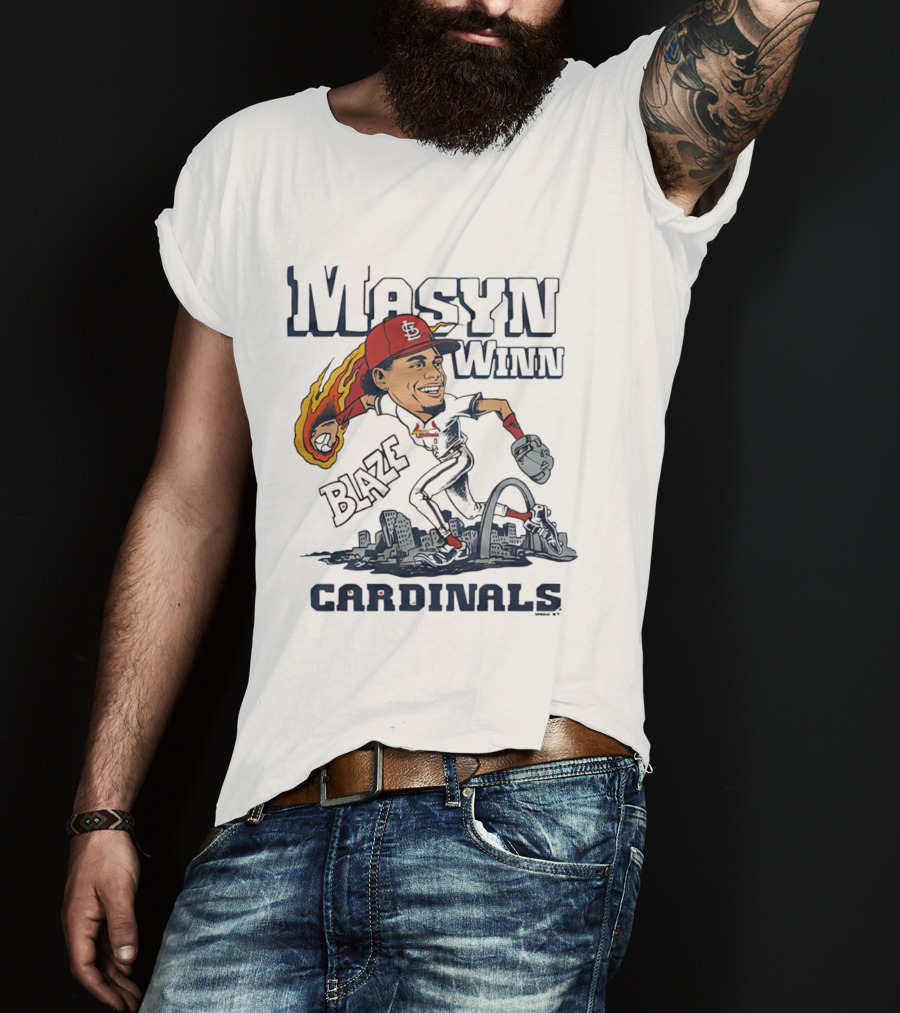 St. Louis Cardinals Masyn Winn Blaze Arch Skyline Caricature T-Shirt