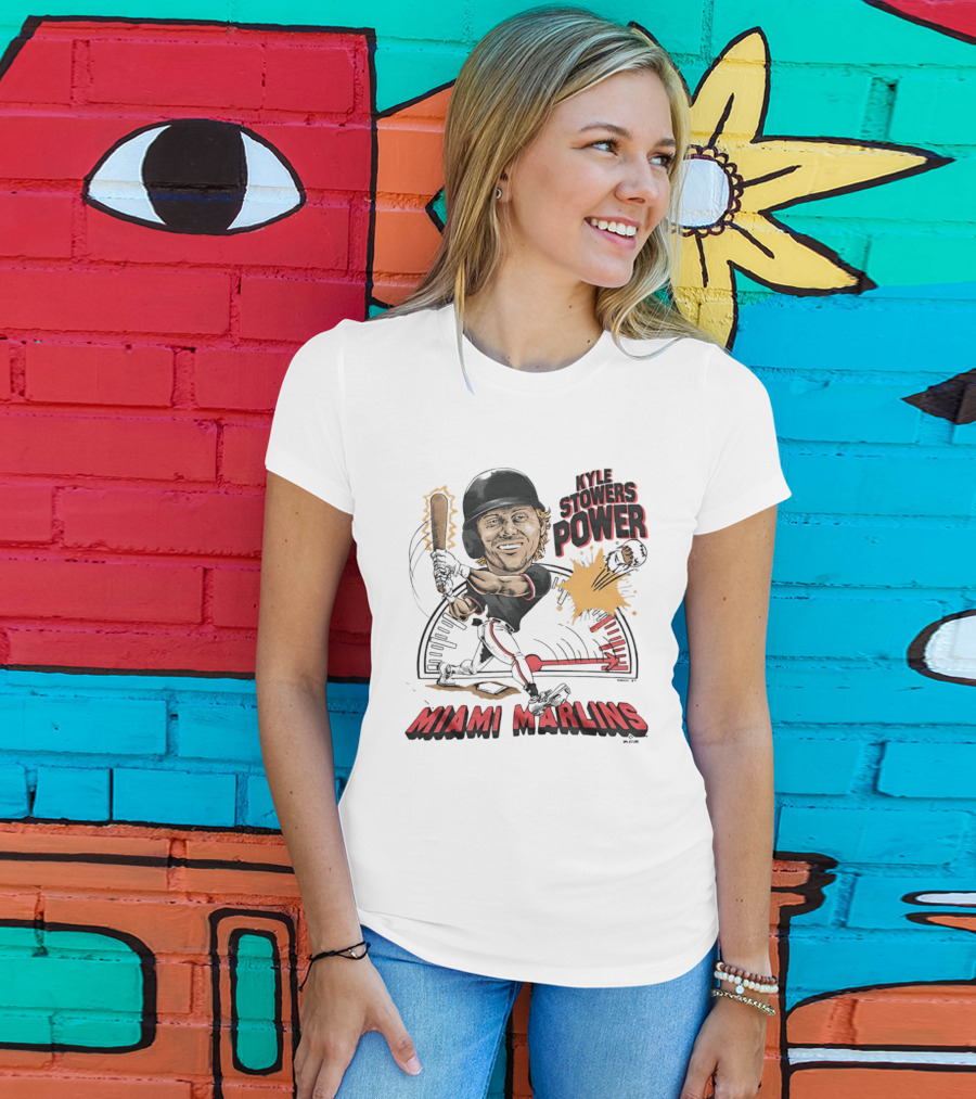 Kyle Stowers Power Miami Marlins Caricature Baseball Swing T-Shirt