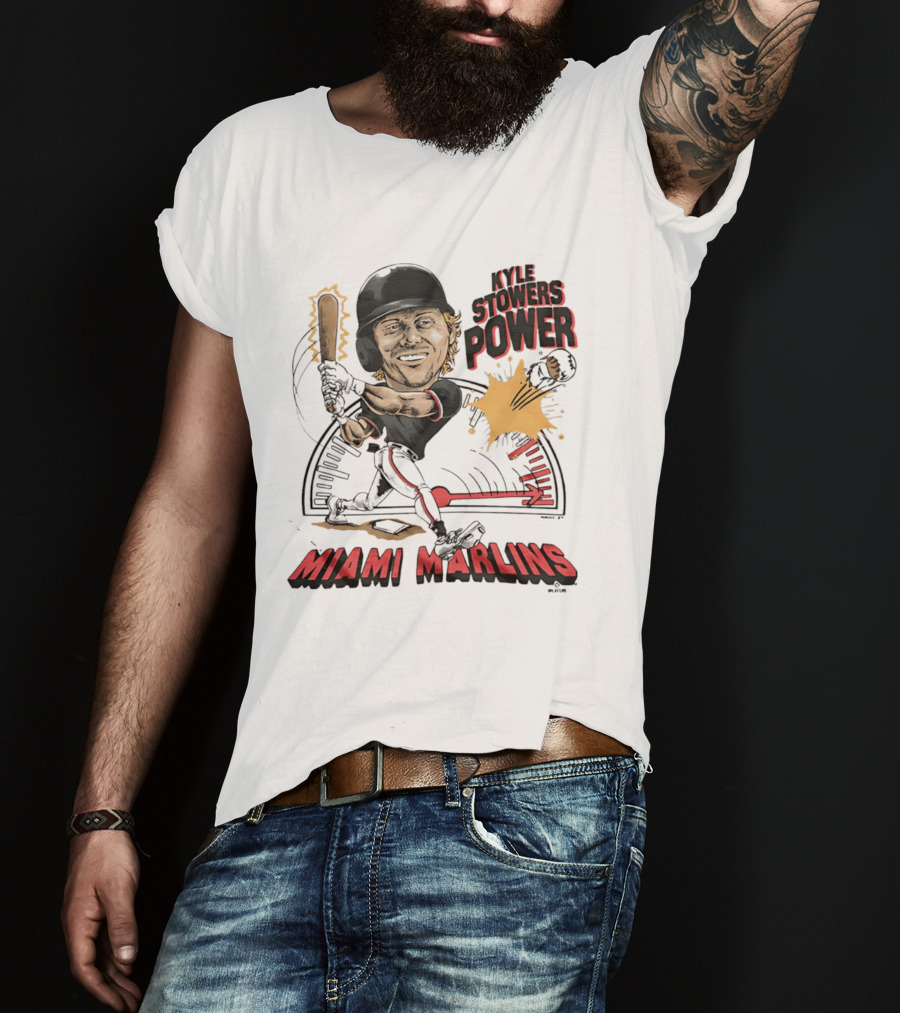 Kyle Stowers Power Miami Marlins Caricature Baseball Swing T-Shirt