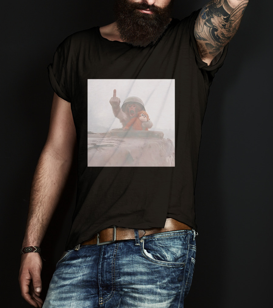 Monkey Middle Finger Gesture With Toy And Helmet On Vehicle T-Shirt