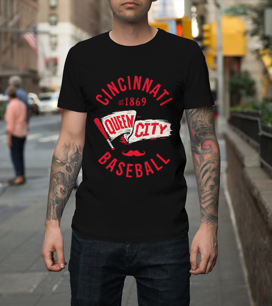 Cincinnati Queen City Baseball Est. 1869 Grunge Pennant T-Shirt