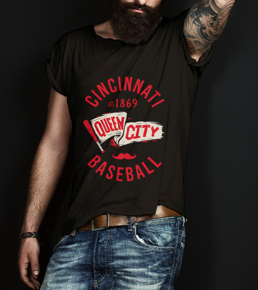 Cincinnati Queen City Baseball Est. 1869 Grunge Pennant T-Shirt