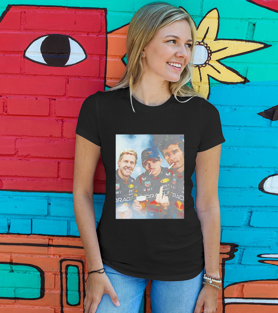 Red Bull Racing Vettel Verstappen Webber Smoking Fun F1 Legends Team Oracle T-Shirt