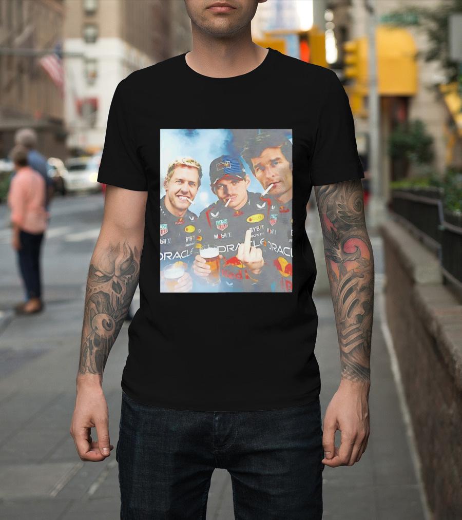 Red Bull Racing Vettel Verstappen Webber Smoking Fun F1 Legends Team Oracle T-Shirt