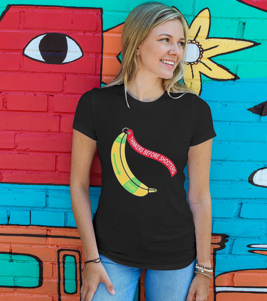 Thinkers Before Shooters John Jackson Banana Warning Peel Open Direction T-Shirt