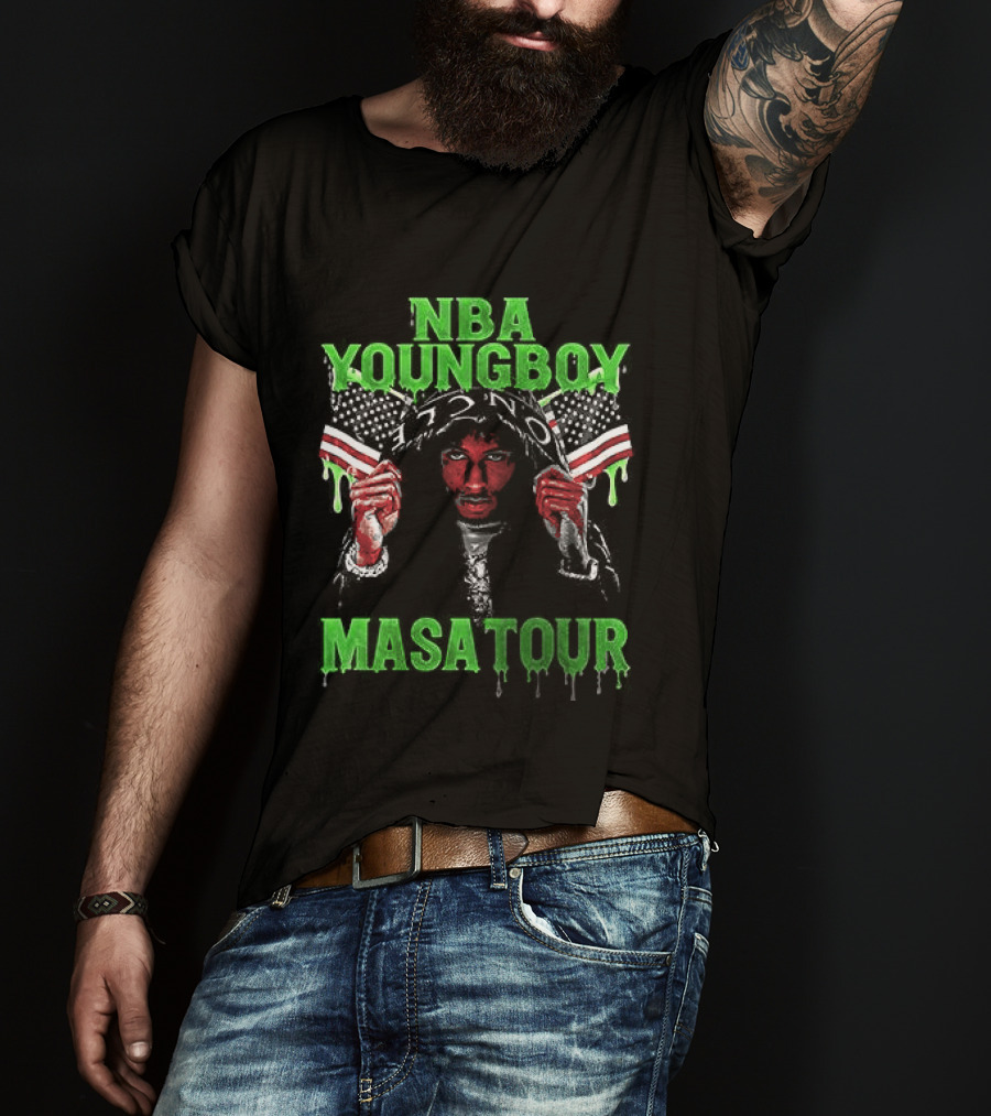 NBA Youngboy Masa Tour Tracklist Green Drip Text With Red Artistic Face T-Shirt