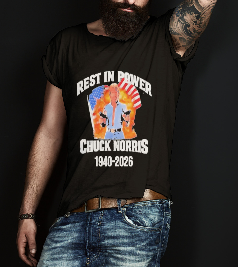 Rest In Power Chuck Norris 1940 2026 American Flag T-Shirt