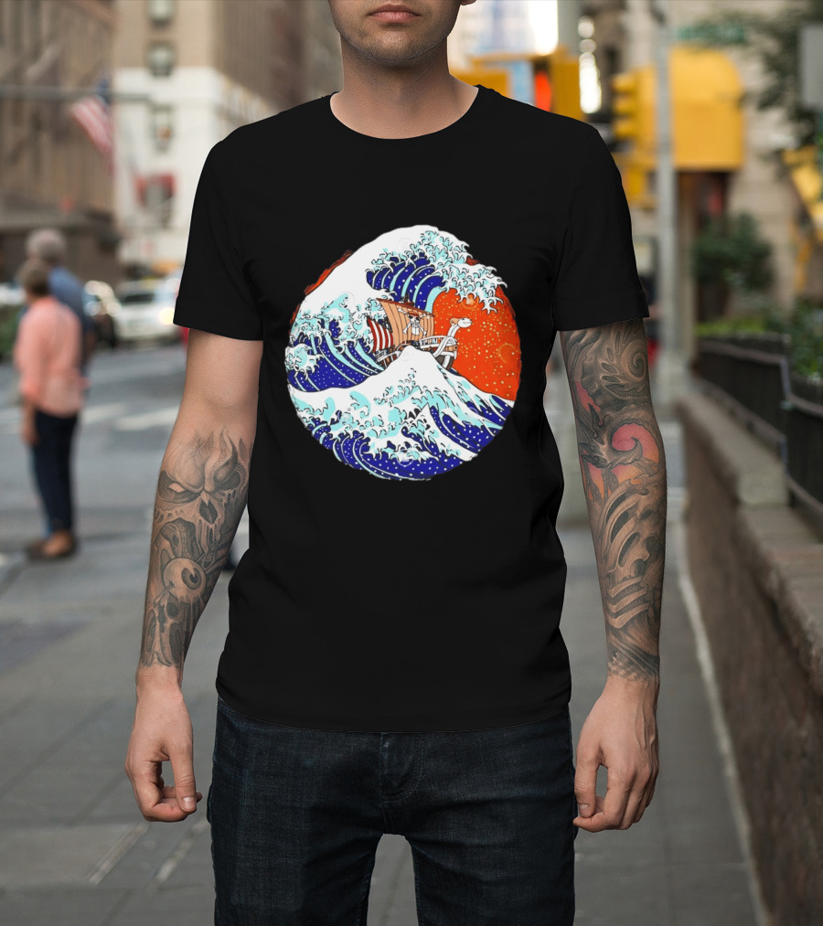 The Great Pirate of Kanagawa Going Merry on a Great Wave Japanese Art Fusion T-Shirt