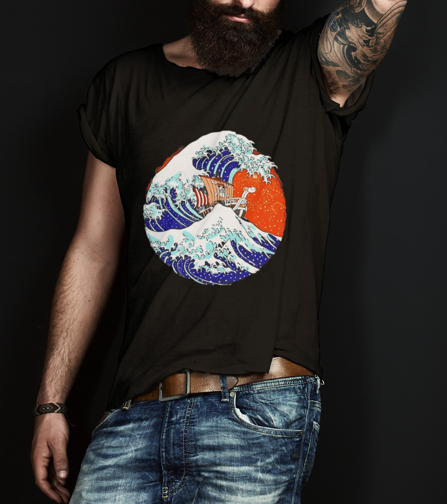The Great Pirate Of Kanagawa Going Merry On A Great Wave Japanese Art Fusion T-Shirt
