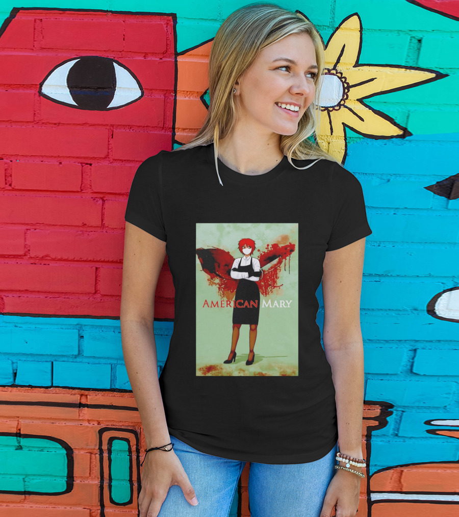 American Mary Mason Bloody Horror Art With Mask And Knife T-Shirt