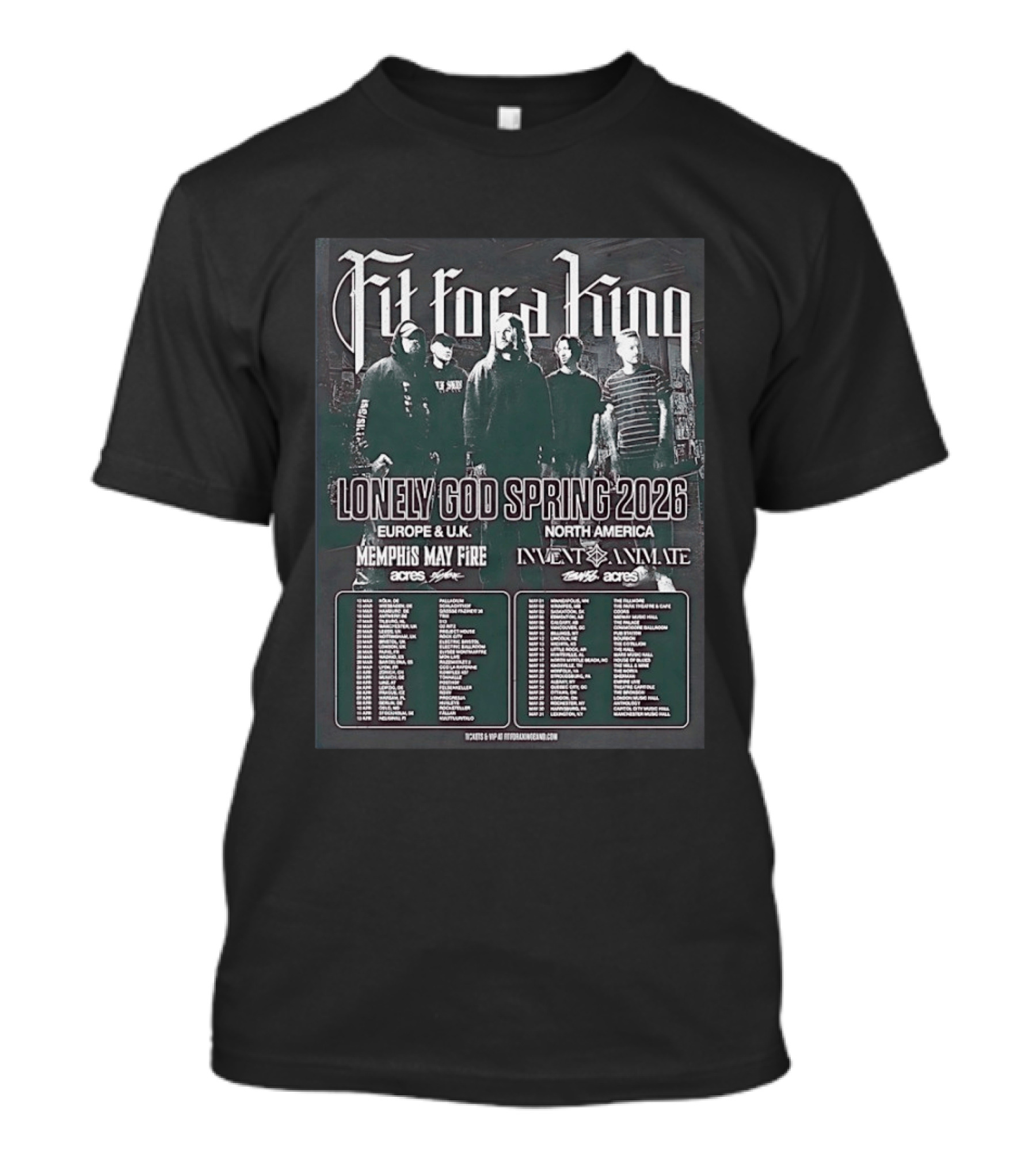Fit For A King Lonely God Spring 2026 Tour Europe UK North America Memphis May Fire Invent Animate T-Shirt