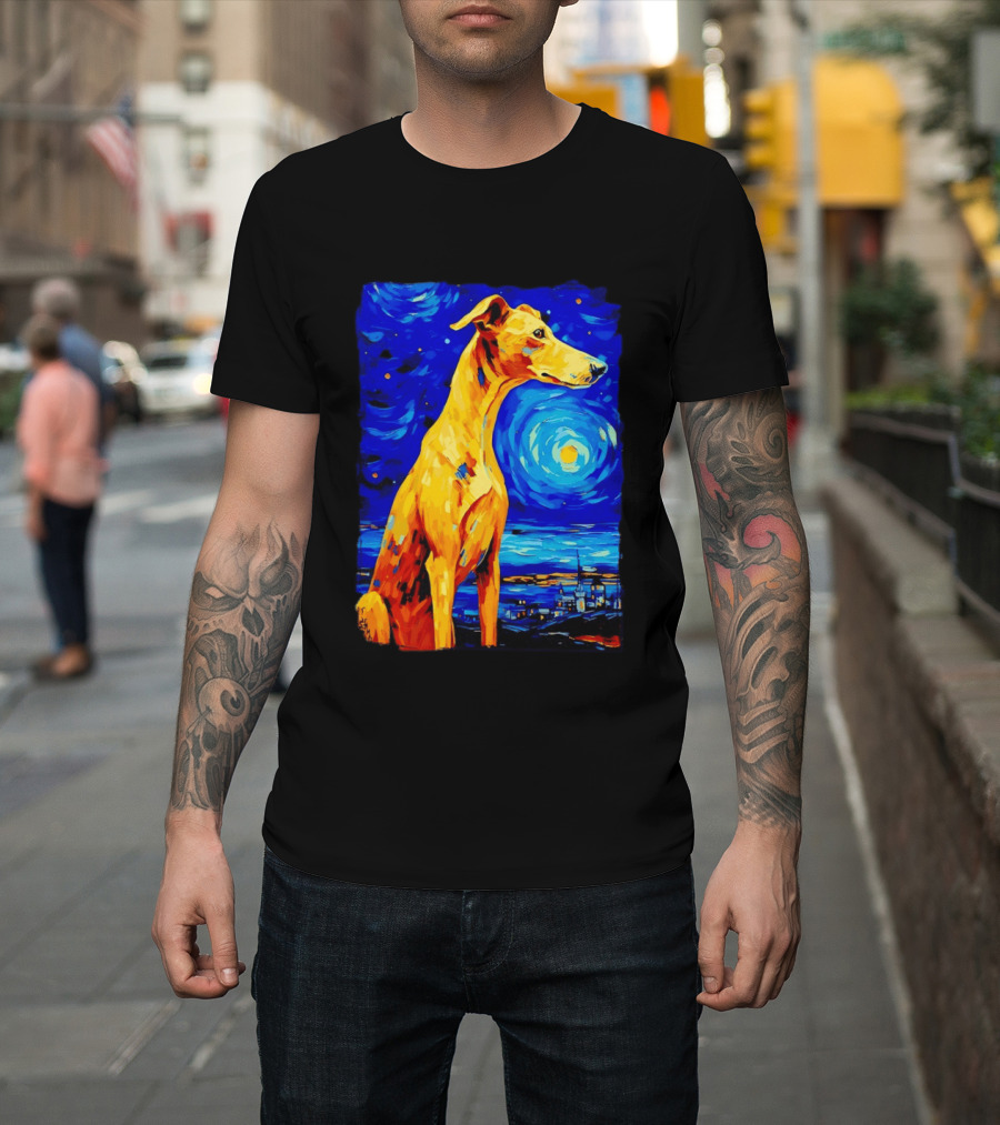 Greyhound Dog In The Starry Night By Vincent Van Gogh T-Shirt