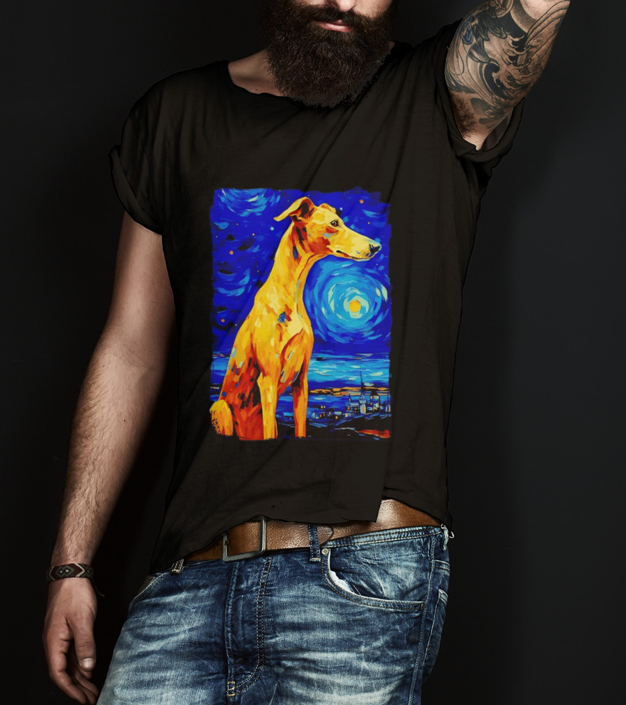 Greyhound Dog In The Starry Night By Vincent Van Gogh T-Shirt