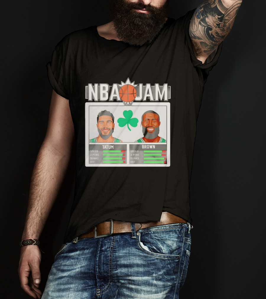 NBA Jam Jaylen Brown Jayson Tatum Celtics Stats T-Shirt