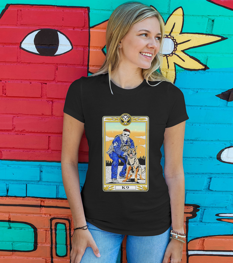 K9 Skull Masked Officer And German Shepherd Duo T-Shirt