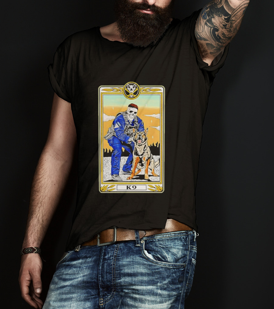 K9 Skull Masked Officer And German Shepherd Duo T-Shirt