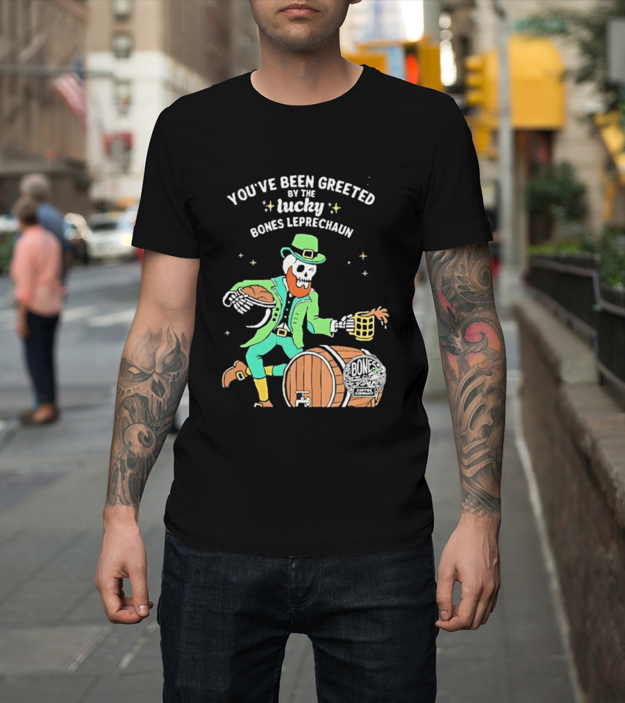 Lucky Bones Leprechaun with Beer and Barrel Celebration T-Shirt