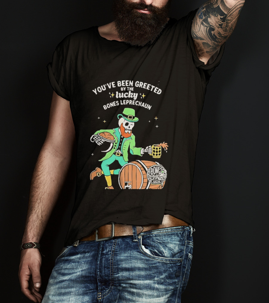 Lucky Bones Leprechaun With Beer And Barrel Celebration T-Shirt