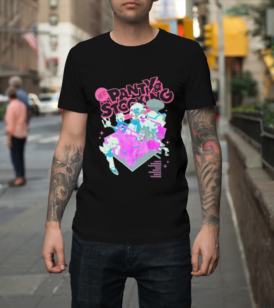 New Panty & Stocking With Garterbelt Anime Characters Colorful Car Scene T-Shirt
