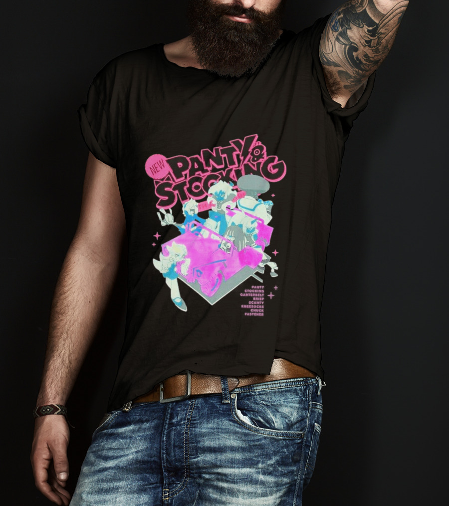 New Panty & Stocking With Garterbelt Anime Characters Colorful Car Scene T-Shirt