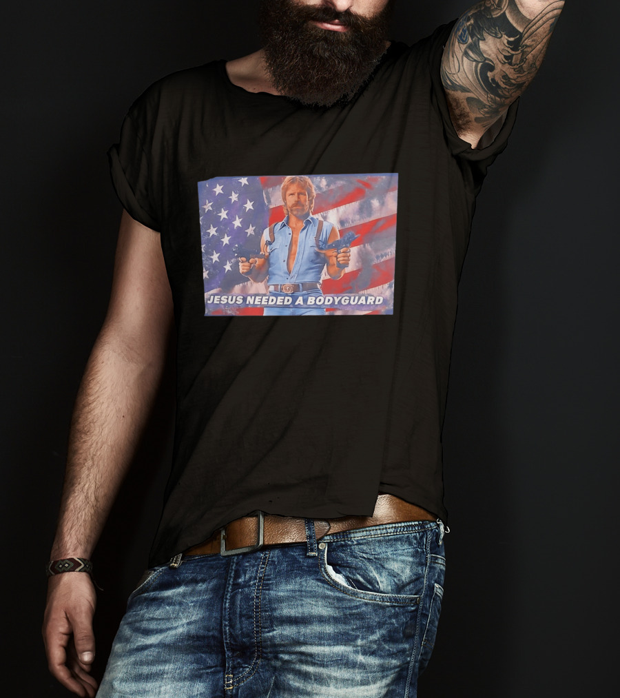 Jesus Needed A Bodyguard Chuck Norris USA Flag T-Shirt