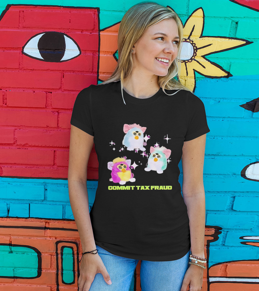 Pink Blue Furbies Sparkles Commit Tax Fraud Fun T-Shirt