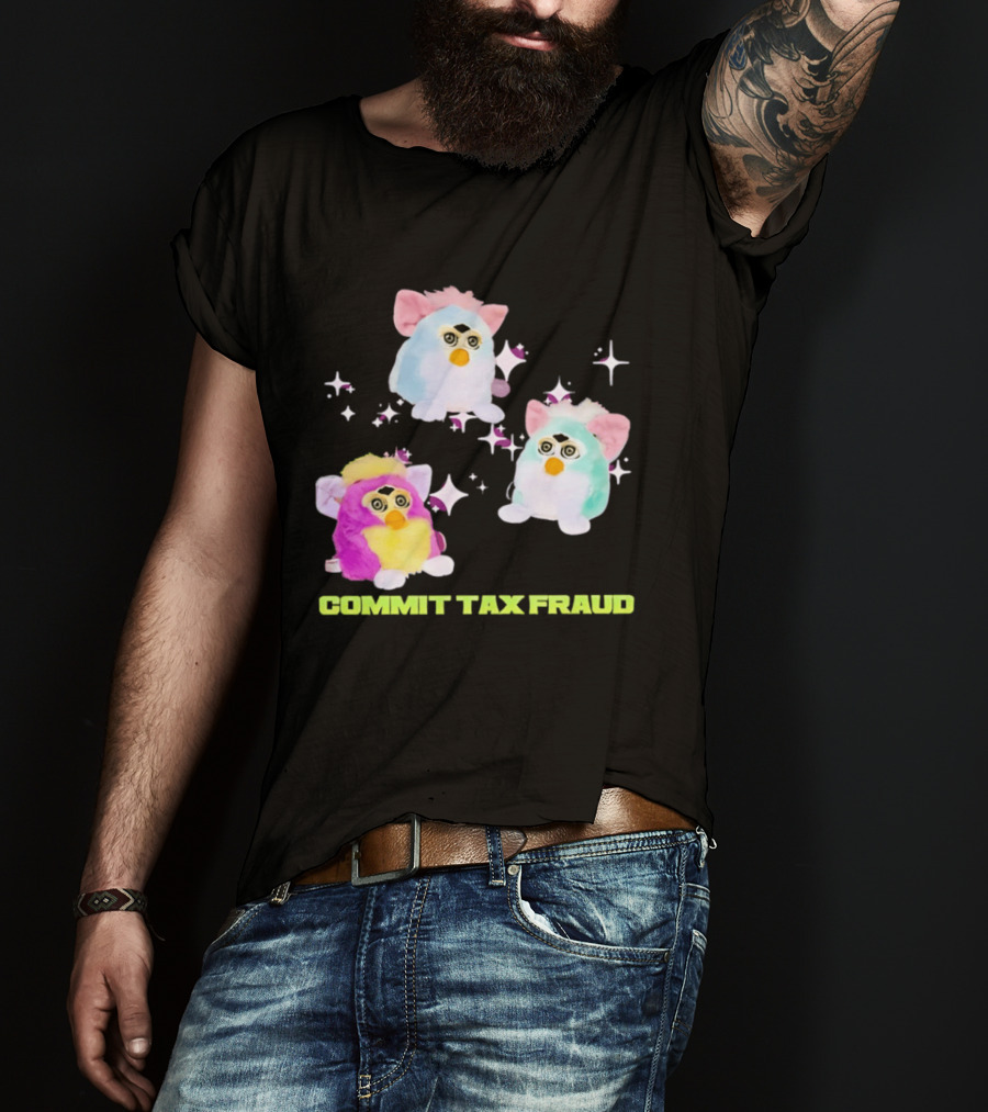Pink Blue Furbies Sparkles Commit Tax Fraud Fun T-Shirt