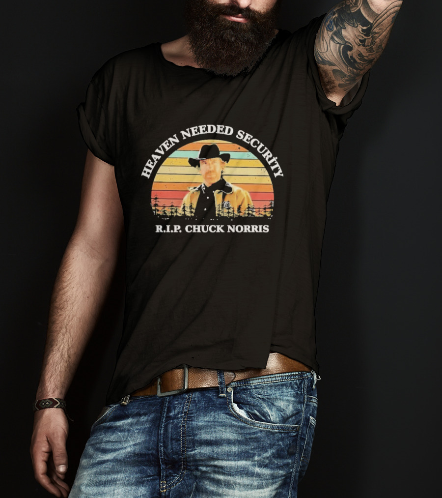 Heaven Needed Security R.I.P. Chuck Norris Vintage Cowboy Sunset T-Shirt