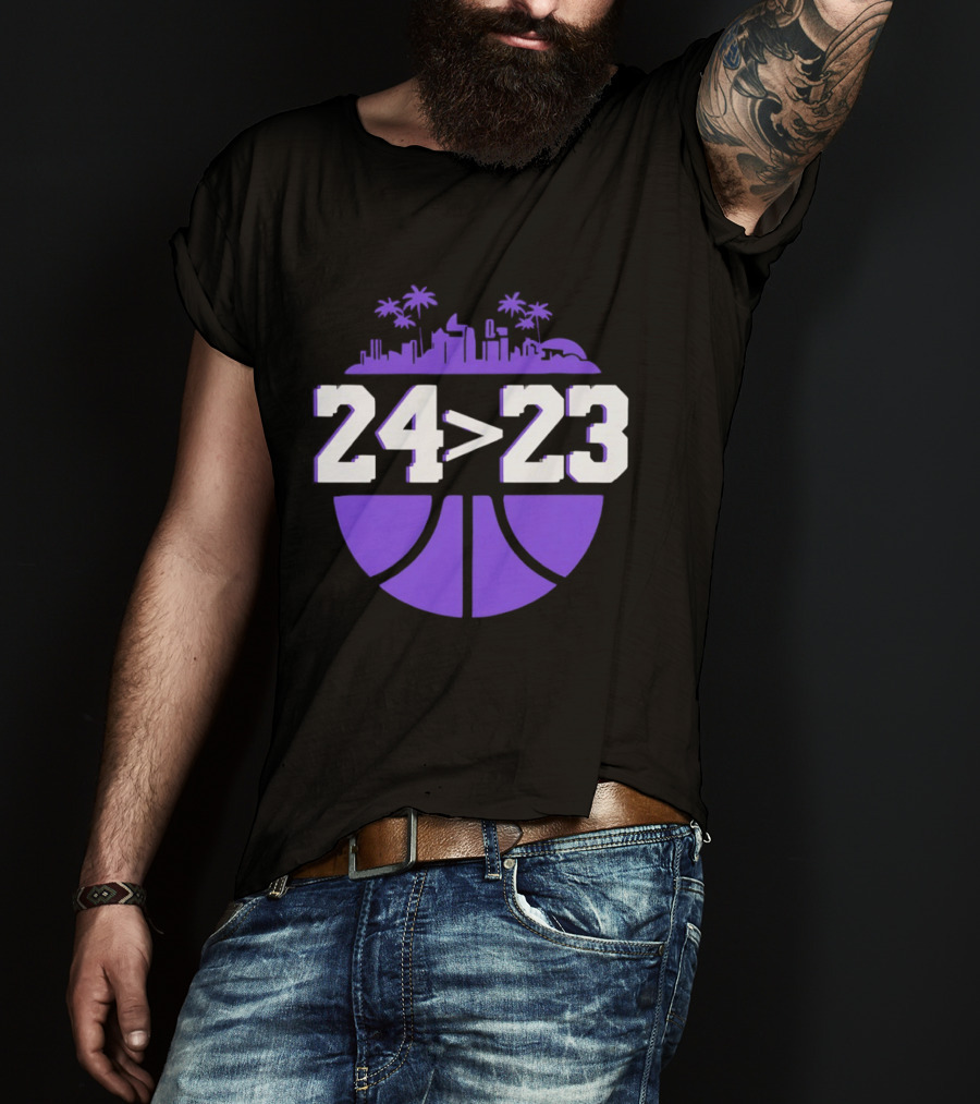 24 Is Greater Than 23 Basketball Los Angeles Skyline T-Shirt