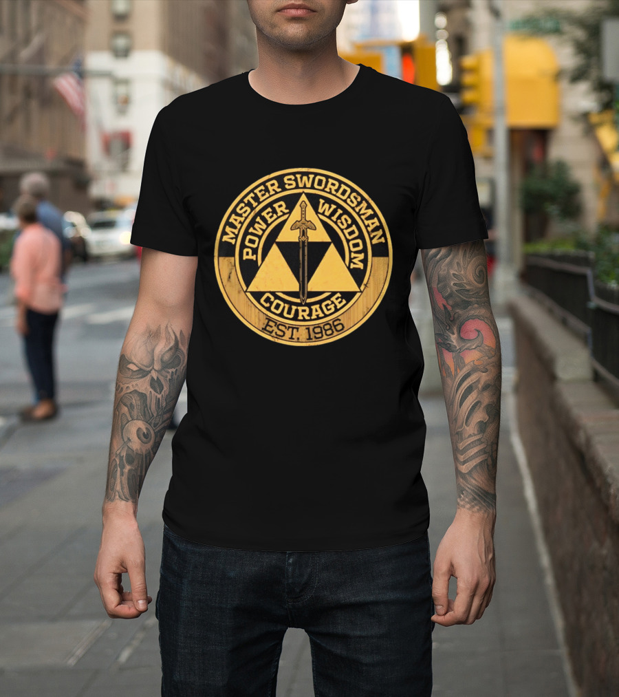 Master Swordsman Power Wisdom Courage Triforce Emblem Est 1986 Legends T-Shirt