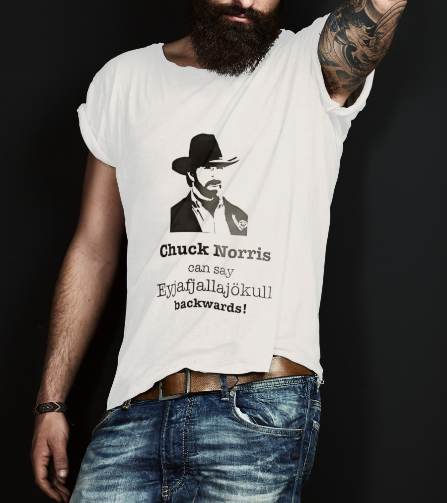 Chuck Norris Can Say Eyjafjallajokull Backwards Cowboy Hat Beard T-Shirt