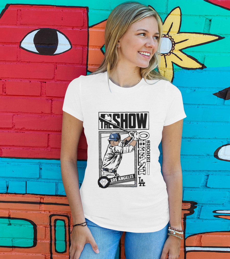 Shohei Ohtani 17 MLB The Show Los Angeles Dodgers Caricature T-Shirt