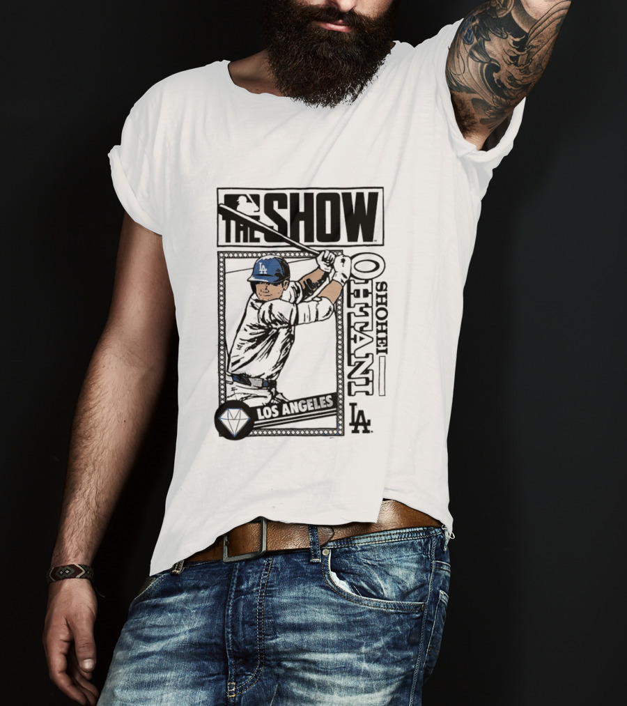 Shohei Ohtani 17 MLB The Show Los Angeles Dodgers Caricature T-Shirt