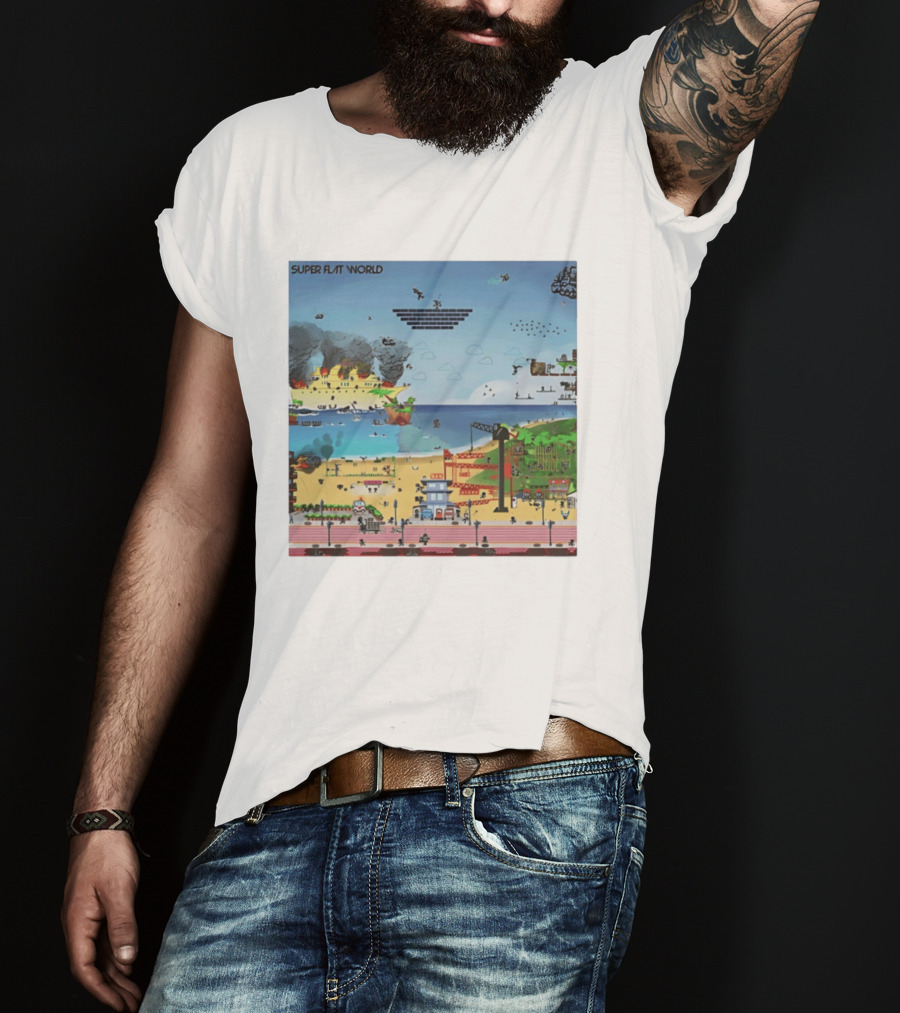 Super Flat World Cartoon Pixel Art Adventure Beach Cityscape Fantasy T-Shirt
