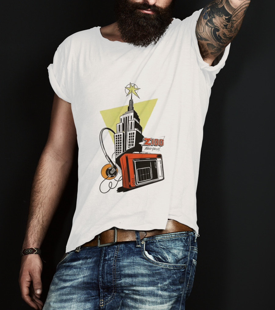 Z100 New York Retro Radio And Empire State Building Star T-Shirt